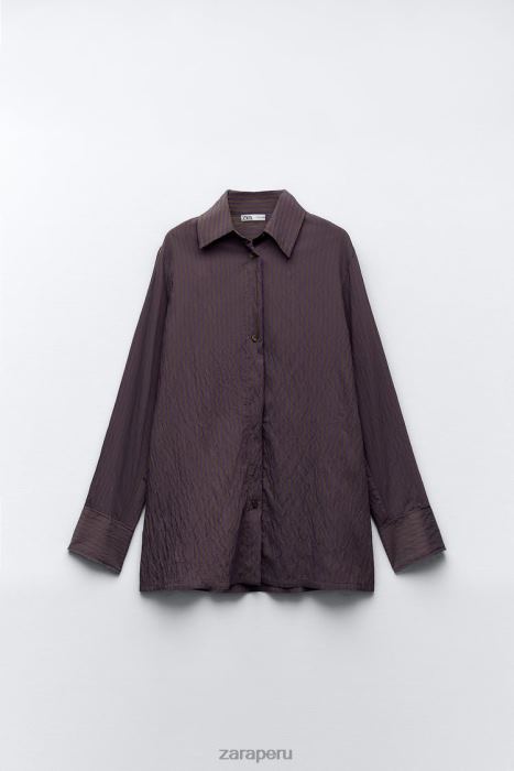 Zara mujer camisa minimalista de rayas multi/posicional de zw collection BDP8J299 ropa marrón/azul