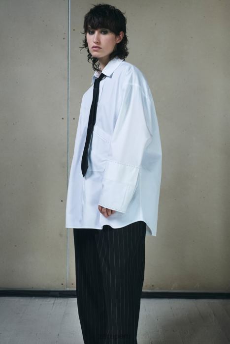 Zara mujer camisa oversize con bolsillo asimétrico BDP8J368 ropa blanco