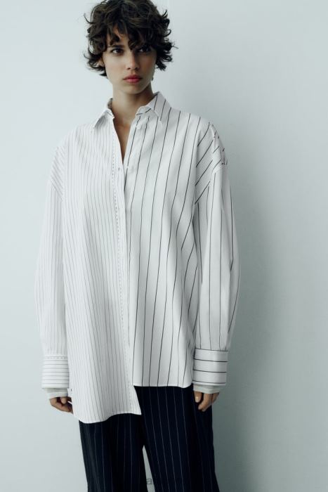 Zara mujer camisa oversize con rayas a juego BDP8J318 ropa blanco negro