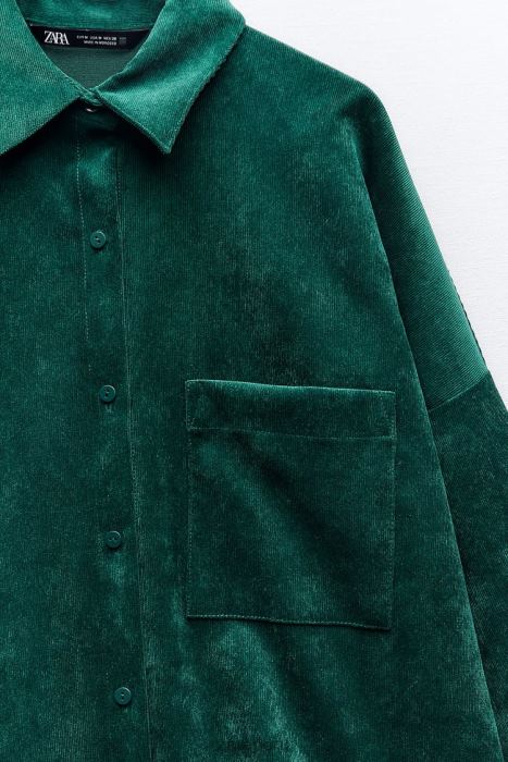 Zara mujer camisa oversize de pana con paneles finos BDP8J300 ropa verde