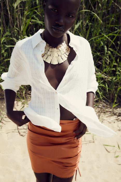 Zara mujer camisa oversize de tejido rústico BDP8J431 ropa blanco