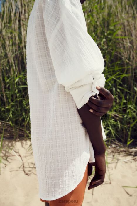 Zara mujer camisa oversize de tejido rústico BDP8J431 ropa blanco