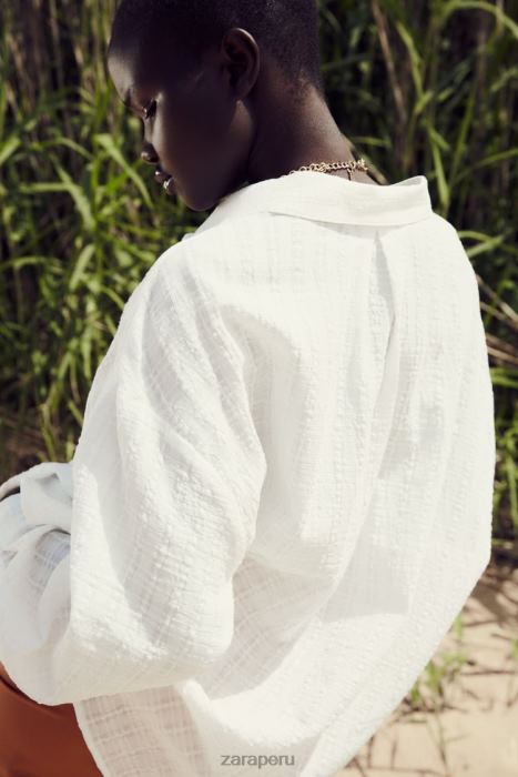 Zara mujer camisa oversize de tejido rústico BDP8J431 ropa blanco