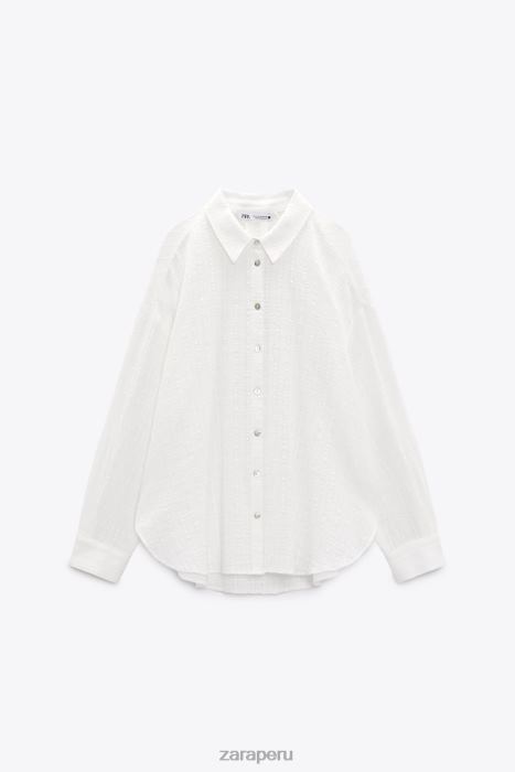 Zara mujer camisa oversize de tejido rústico BDP8J431 ropa blanco