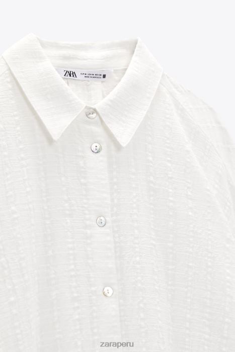 Zara mujer camisa oversize de tejido rústico BDP8J431 ropa blanco