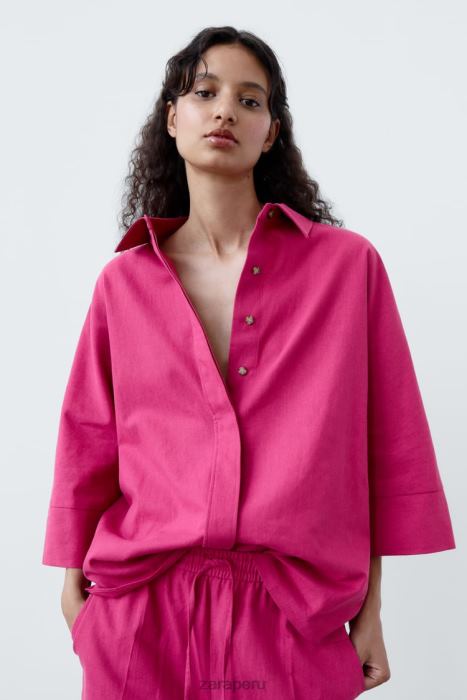 Zara mujer camisa oversize en mezcla de lino BDP8J371 ropa magenta
