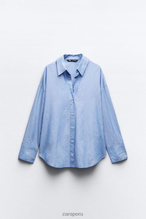 Zara mujer camisa oxford BDP8J339 ropa azul marino/blanco