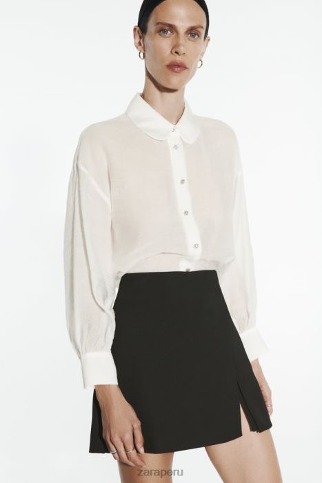 Zara mujer camisa semitransparente con pedrería BDP8J348 ropa crudo