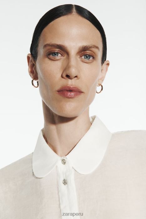 Zara mujer camisa semitransparente con pedrería BDP8J348 ropa crudo