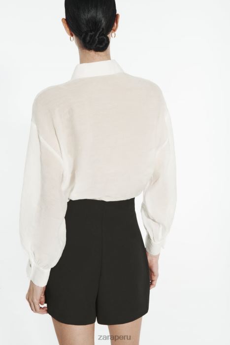 Zara mujer camisa semitransparente con pedrería BDP8J348 ropa crudo