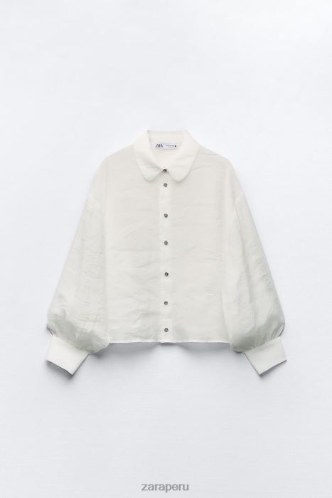 Zara mujer camisa semitransparente con pedrería BDP8J348 ropa crudo