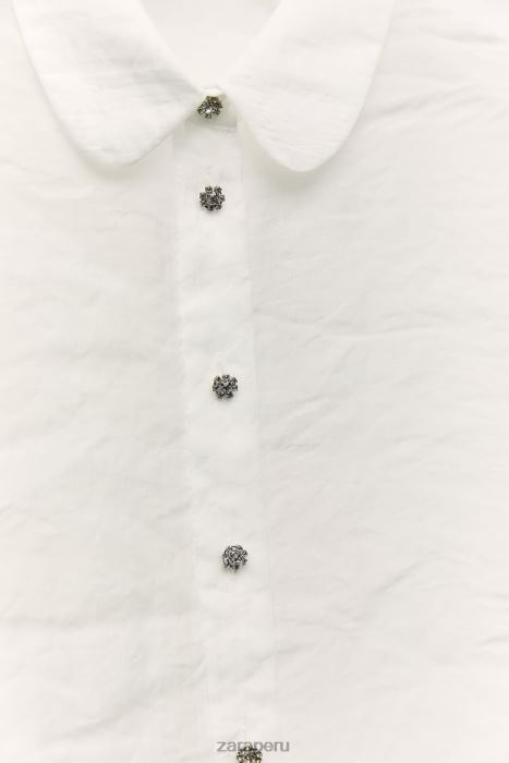 Zara mujer camisa semitransparente con pedrería BDP8J348 ropa crudo