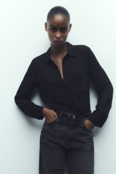 Zara mujer camisa semitransparente con textura mixta BDP8J359 ropa negro