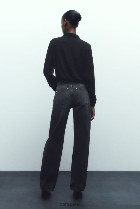 Zara mujer camisa semitransparente con textura mixta BDP8J359 ropa negro