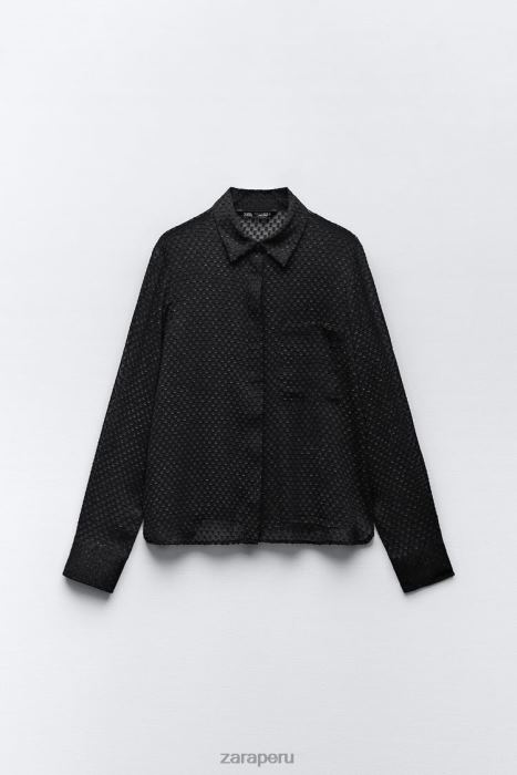 Zara mujer camisa semitransparente con textura mixta BDP8J359 ropa negro