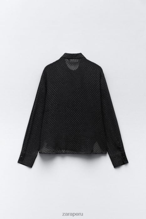 Zara mujer camisa semitransparente con textura mixta BDP8J359 ropa negro