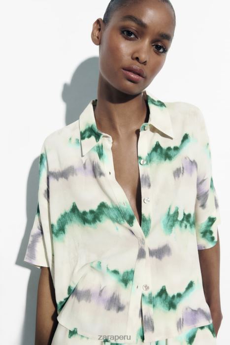 Zara mujer camisa teñida de corbata BDP8J406 ropa multicolor