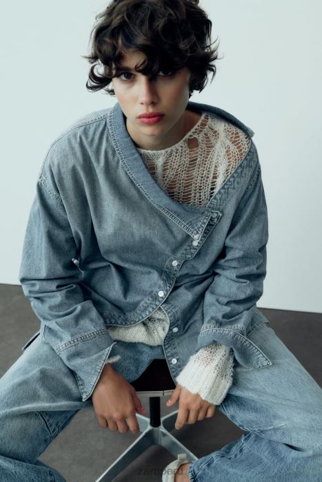 Zara mujer camisa vaquera asimétrica trf BDP8J287 ropa azul claro