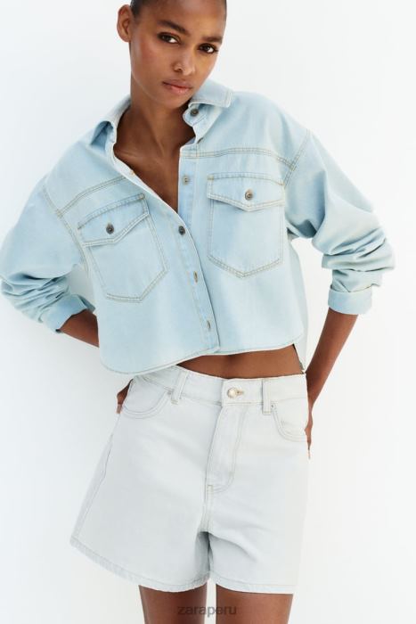 Zara mujer camisa vaquera corta z1975 BDP8J408 ropa azul claro