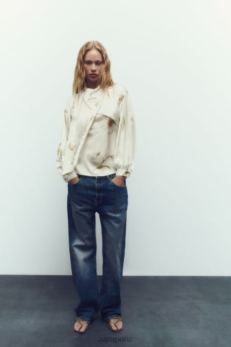 Zara mujer top con efecto satinado y estampado floral BDP8J369 ropa multicolor