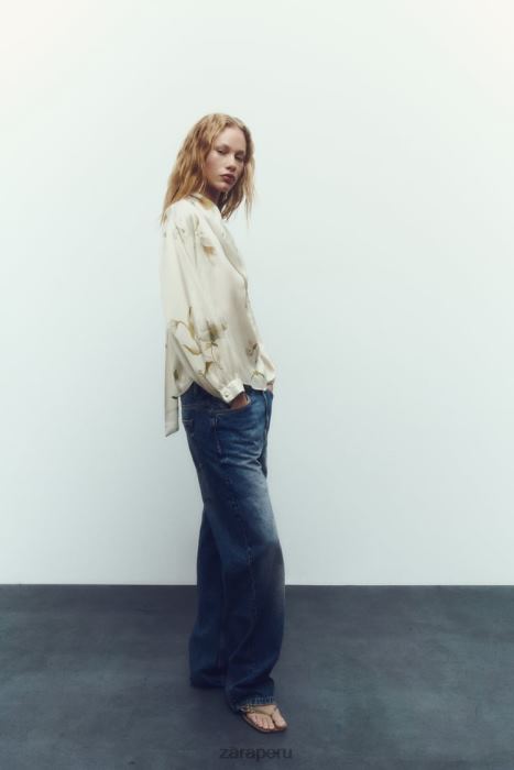 Zara mujer top con efecto satinado y estampado floral BDP8J369 ropa multicolor