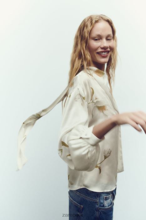 Zara mujer top con efecto satinado y estampado floral BDP8J369 ropa multicolor