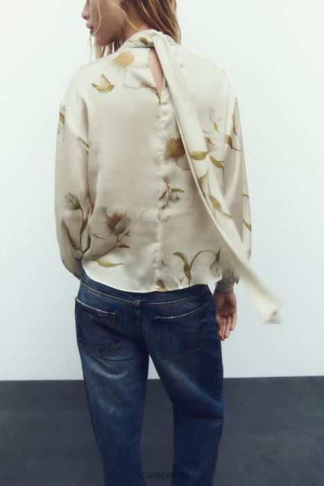 Zara mujer top con efecto satinado y estampado floral BDP8J369 ropa multicolor