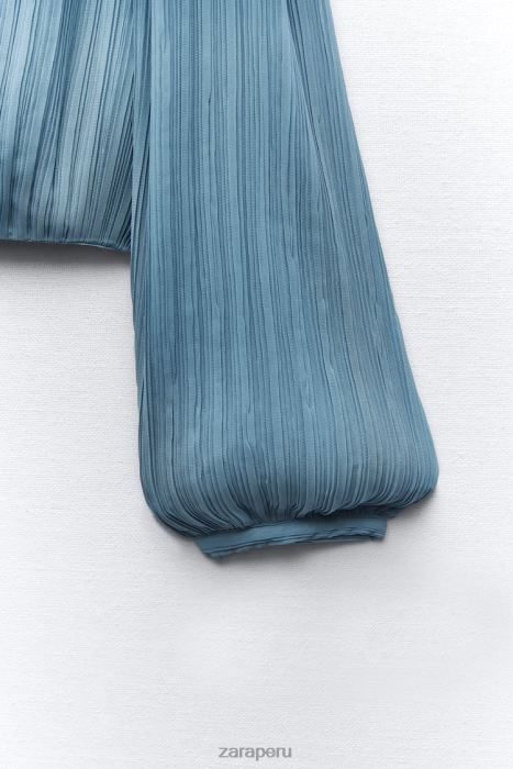 Zara mujer top plisado con espalda abierta BDP8J420 ropa azul medio