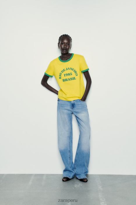 Zara mujer camiseta con texto BDP8J473 ropa amarillo