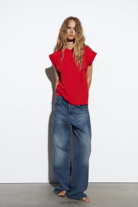 Zara mujer camiseta de canalé de algodón BDP8J469 ropa rojo