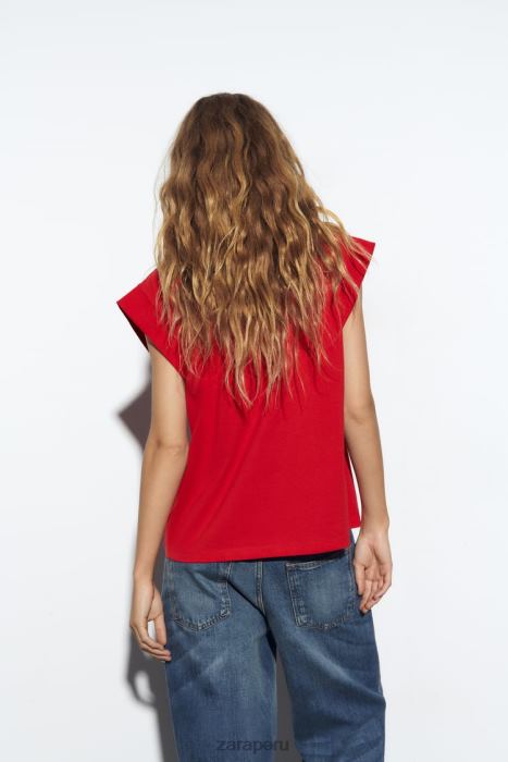 Zara mujer camiseta de canalé de algodón BDP8J469 ropa rojo