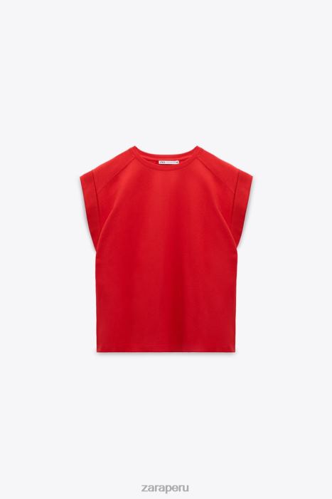 Zara mujer camiseta de canalé de algodón BDP8J469 ropa rojo