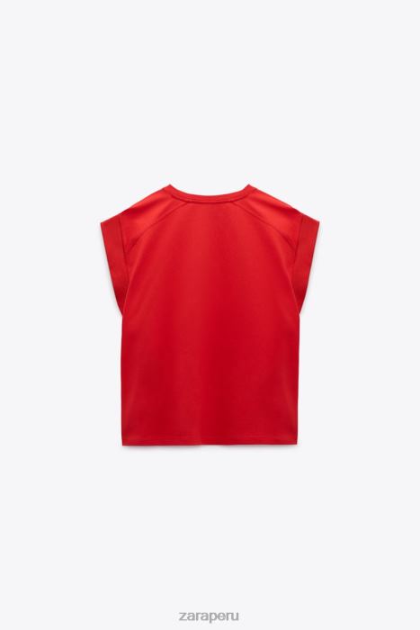 Zara mujer camiseta de canalé de algodón BDP8J469 ropa rojo