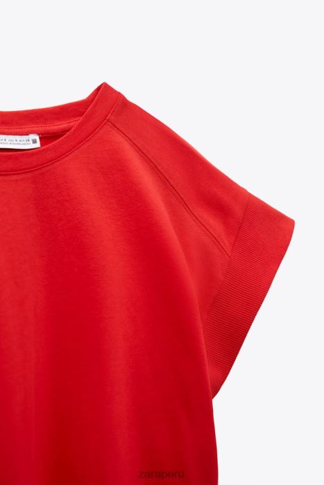 Zara mujer camiseta de canalé de algodón BDP8J469 ropa rojo