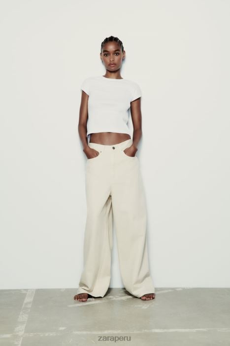Zara mujer camiseta de canalé de algodón BDP8J875 ropa blanco