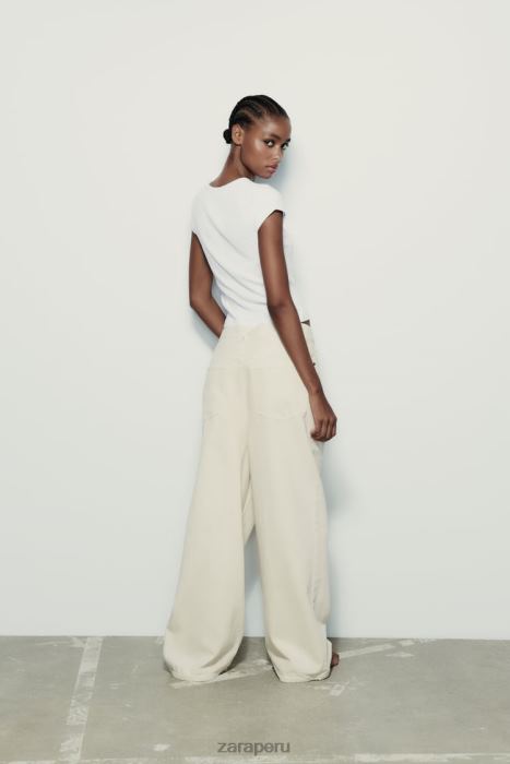 Zara mujer camiseta de canalé de algodón BDP8J875 ropa blanco