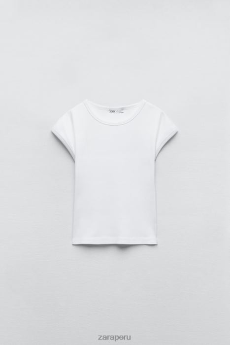 Zara mujer camiseta de canalé de algodón BDP8J875 ropa blanco