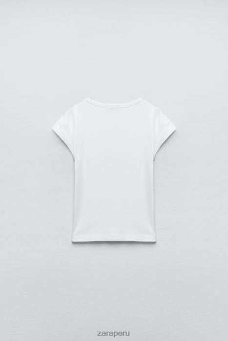 Zara mujer camiseta de canalé de algodón BDP8J875 ropa blanco