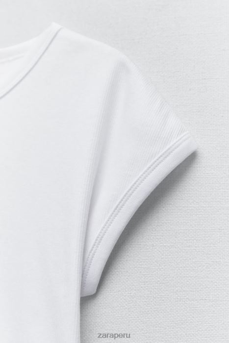 Zara mujer camiseta de canalé de algodón BDP8J875 ropa blanco