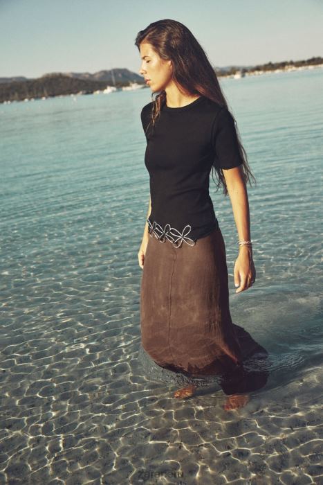 Zara mujer camiseta de canalé ligero BDP8J472 ropa negro