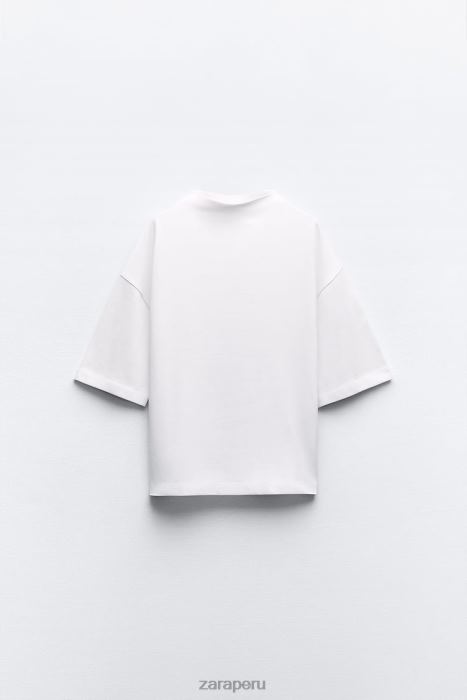 Zara mujer camiseta de tres cuartos con cuello alto BDP8J459 ropa blanco
