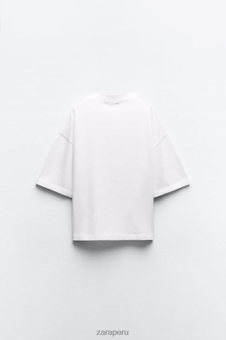 Zara mujer camiseta de tres cuartos con cuello alto BDP8J459 ropa blanco
