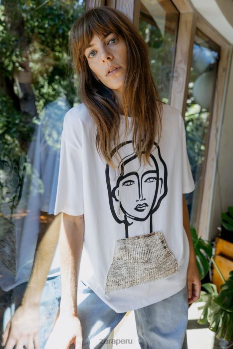 Zara mujer camiseta joya BDP8J464 ropa blanco
