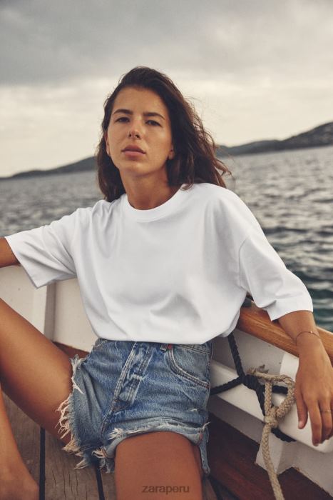 Zara mujer camiseta oversize de algodón BDP8J470 ropa blanco
