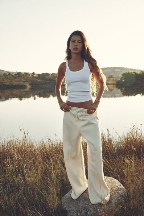 Zara mujer camiseta sin mangas de canalé BDP8J467 ropa blanco