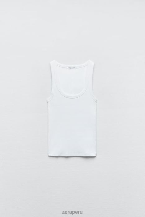 Zara mujer camiseta sin mangas de canalé BDP8J467 ropa blanco
