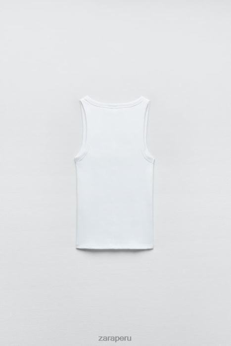 Zara mujer camiseta sin mangas de canalé BDP8J467 ropa blanco