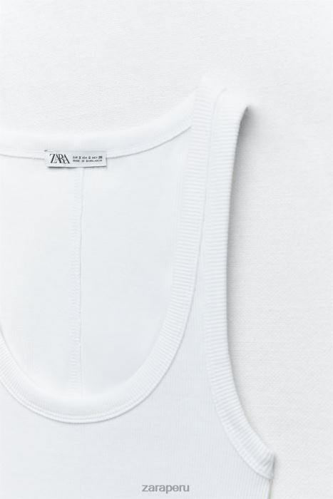 Zara mujer camiseta sin mangas de canalé BDP8J467 ropa blanco