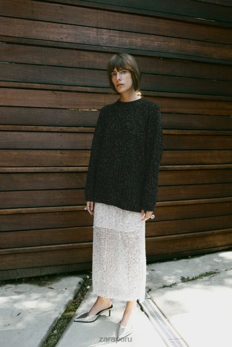 Zara mujer sudadera oversize con hilo metalizado BDP8J465 ropa negro