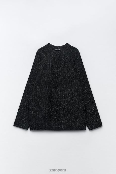 Zara mujer sudadera oversize con hilo metalizado BDP8J465 ropa negro